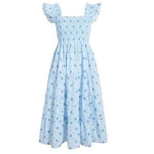 Hill House the Ellie Nap Dress Blue Ditsy Floral Tiered Peasant Dress